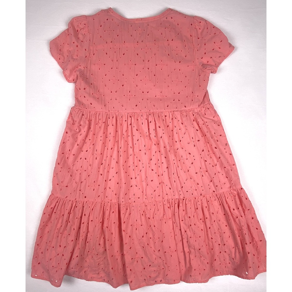 Knox Rose Womens Coral Pink Eyelet Tiered Mini Dress Short Sleeve Size S - Picture 2 of 7